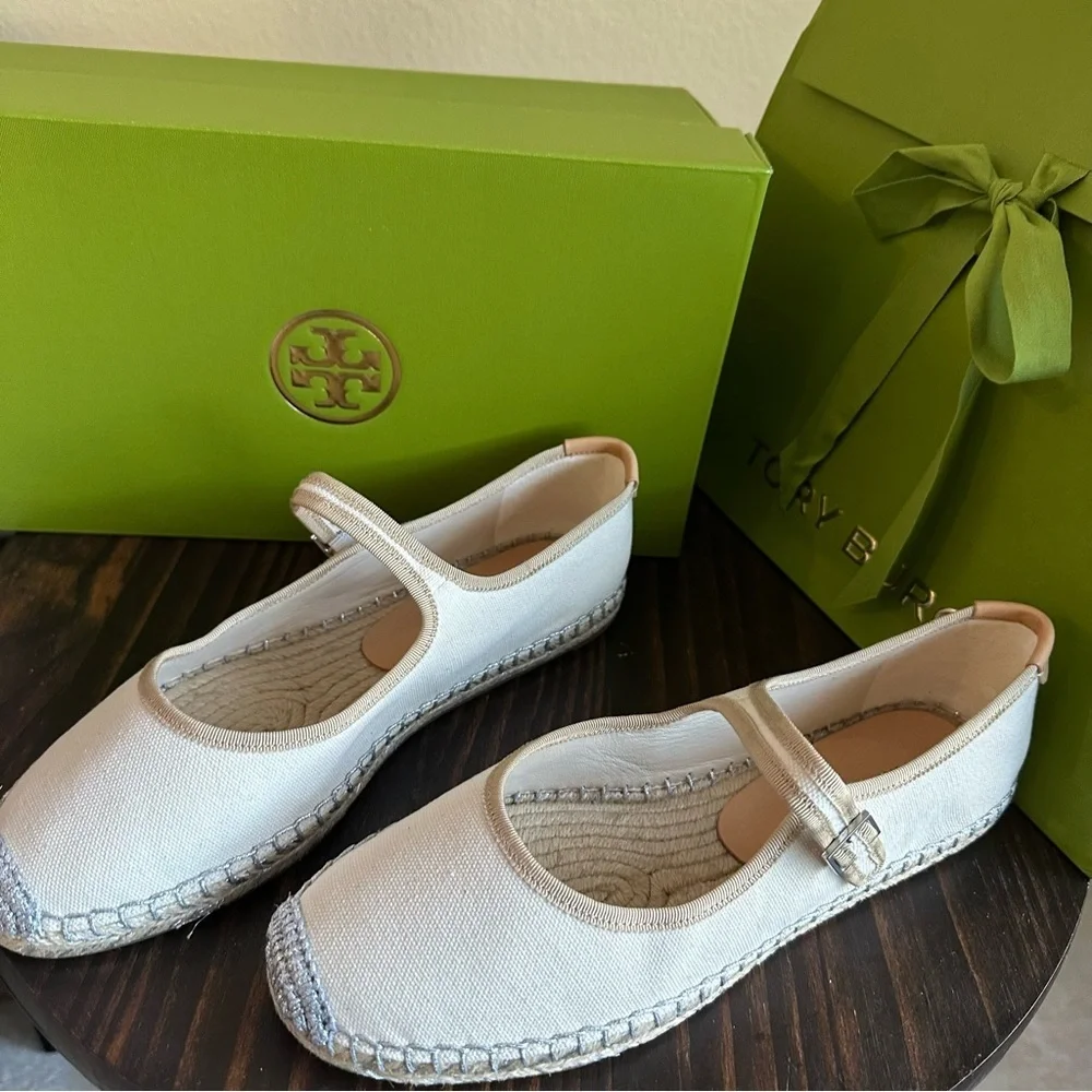 Tory Burch Cream Espadrille Mary flats